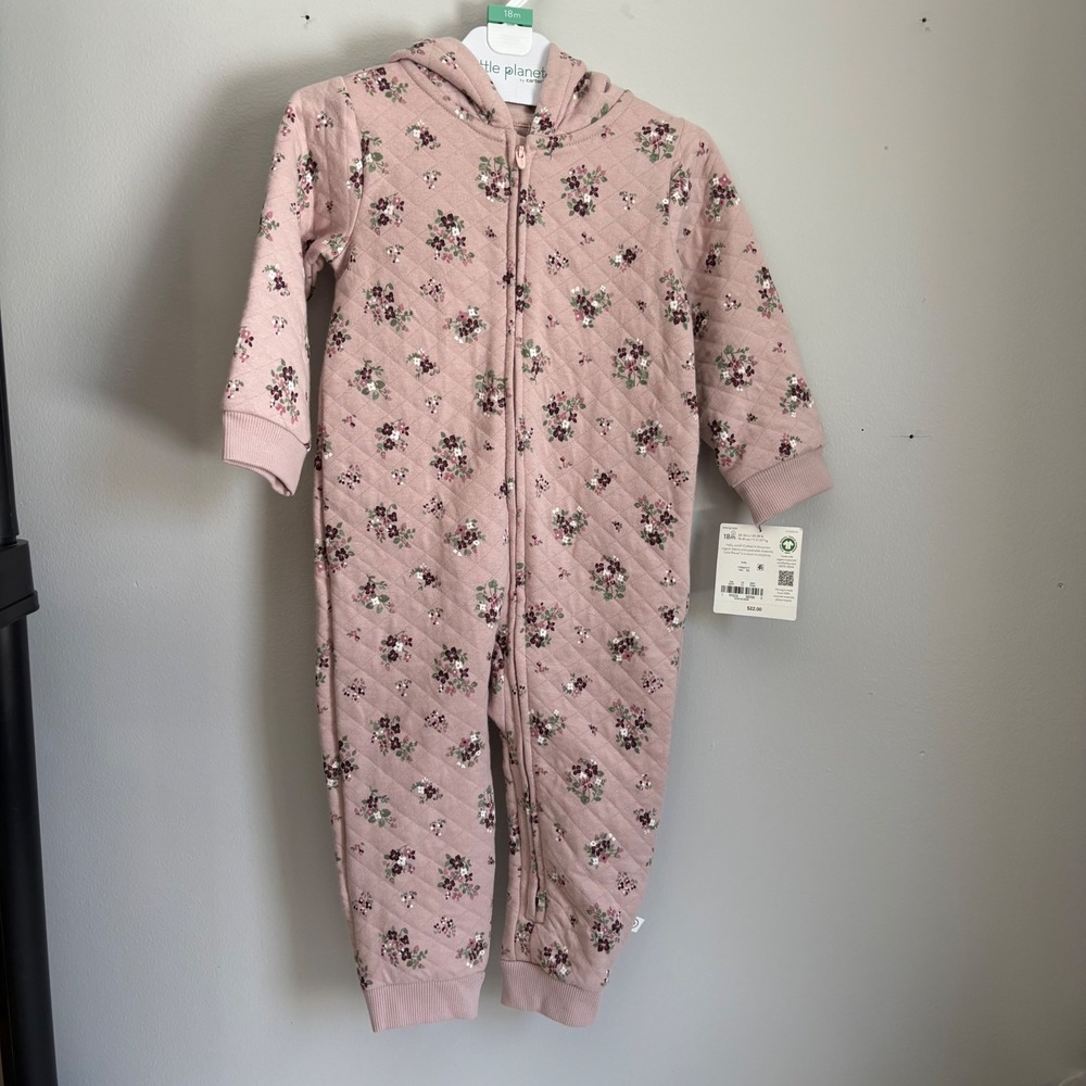 Little Planet by Carters Baby‎ Girls 18M Floral Quilted Hooded Jumpsuit Pink NWT